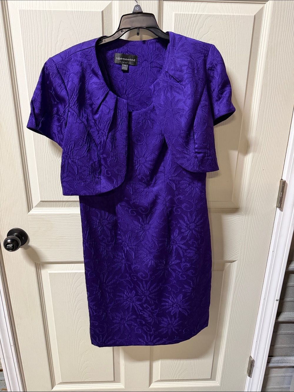 Alex Evenings Purple Floral Jacquard Sheath Dress with Bolero